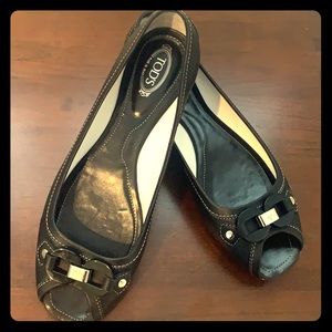 TODS open toe ballerina flats 10.5 black